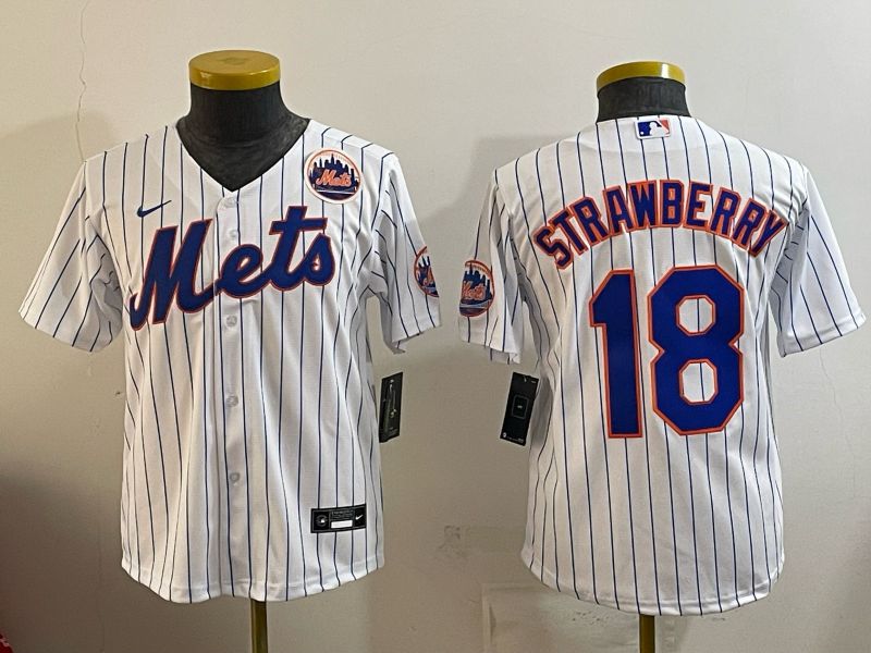 Youth New York Mets #18 Strawberry White stripe Game 2026 Nike MLB Jersey style 002
